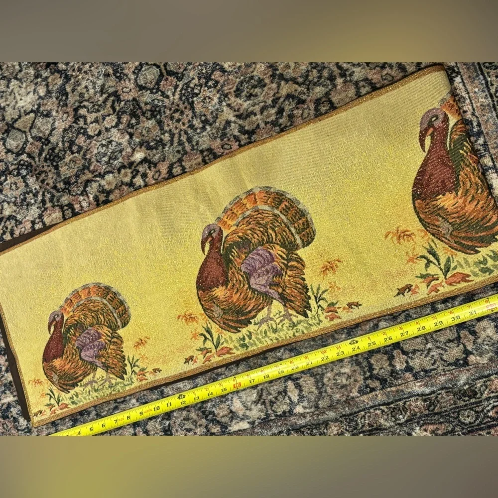 Vintage Thanksgiving Turkey Table Runner Almost 70” length sparkly